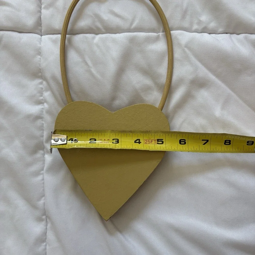 Vintage 80s 90s Wooden Hanging Heart Decoration Yellow Handmade United States